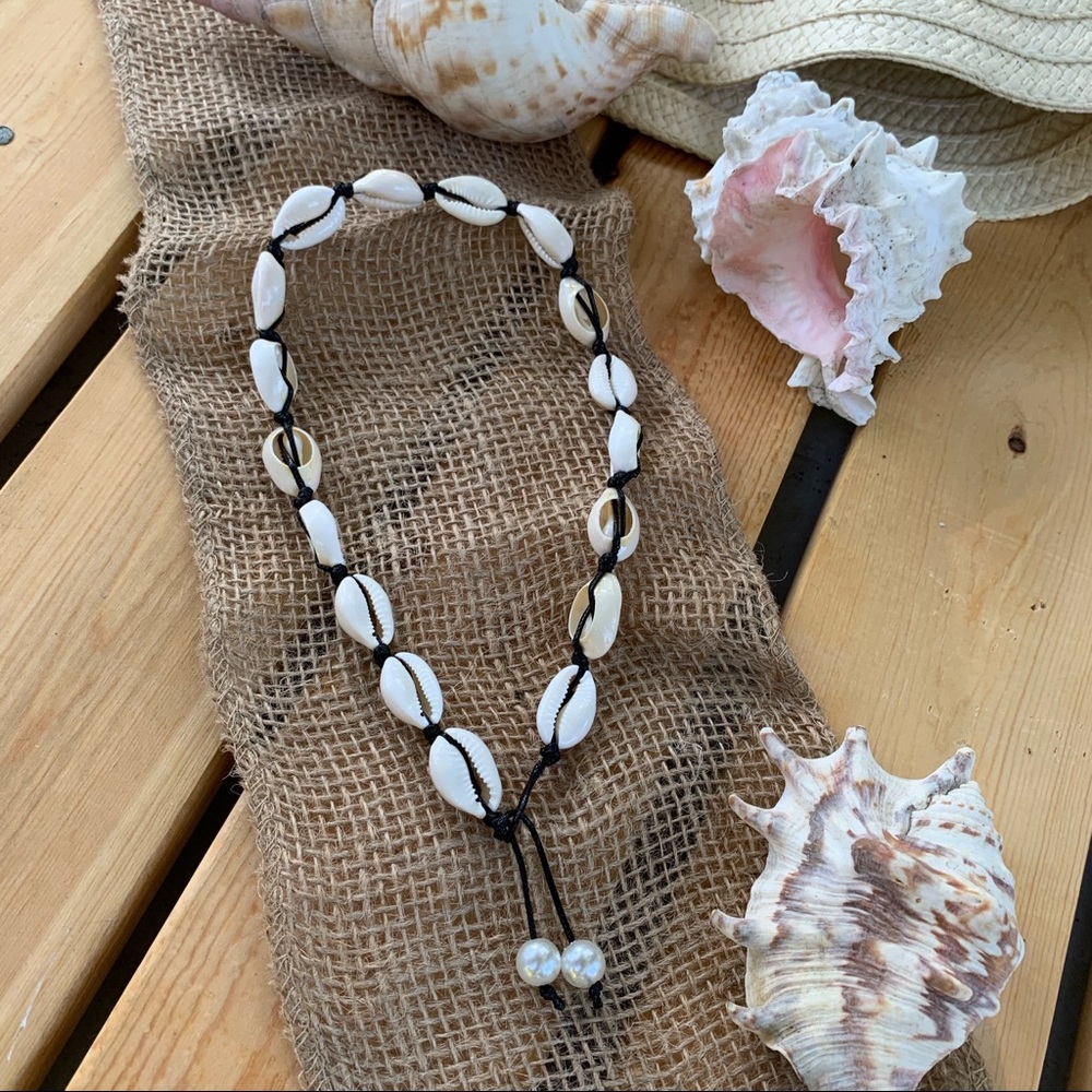 Natural Shell Choker Faux Pearl Cowrie Summer Necklace Adjustable